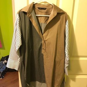 Zara striped hi-lo blouse